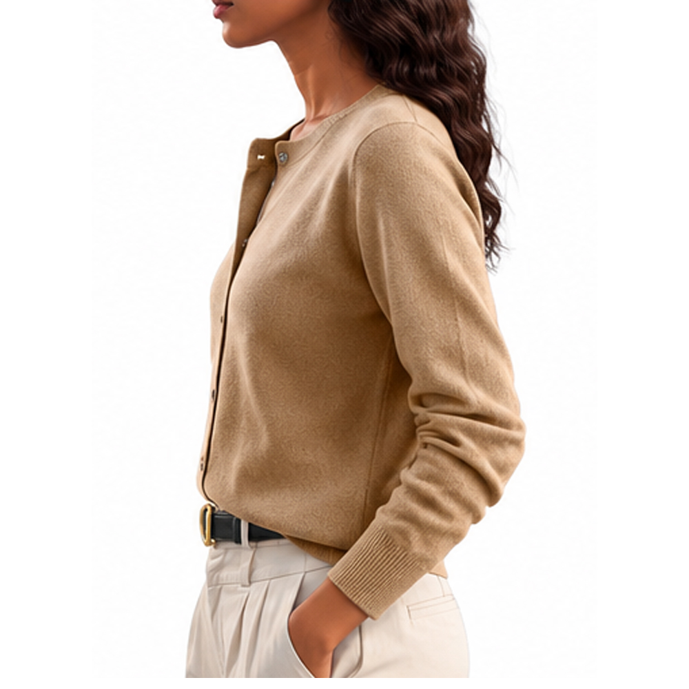 Womens 100 Cashmere Crew Neck Cardigan Full Sleeve Solid Color Knitted Sweater Autumn Wear AntiPilling Cardigans Sweaters detail
