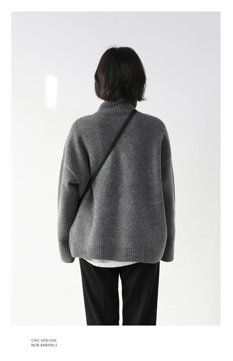 Womens Sweater Loose Turtleneck Sweaters Warm Solid Pullover Knitwear Basic Female Tops Autumn Winter detail