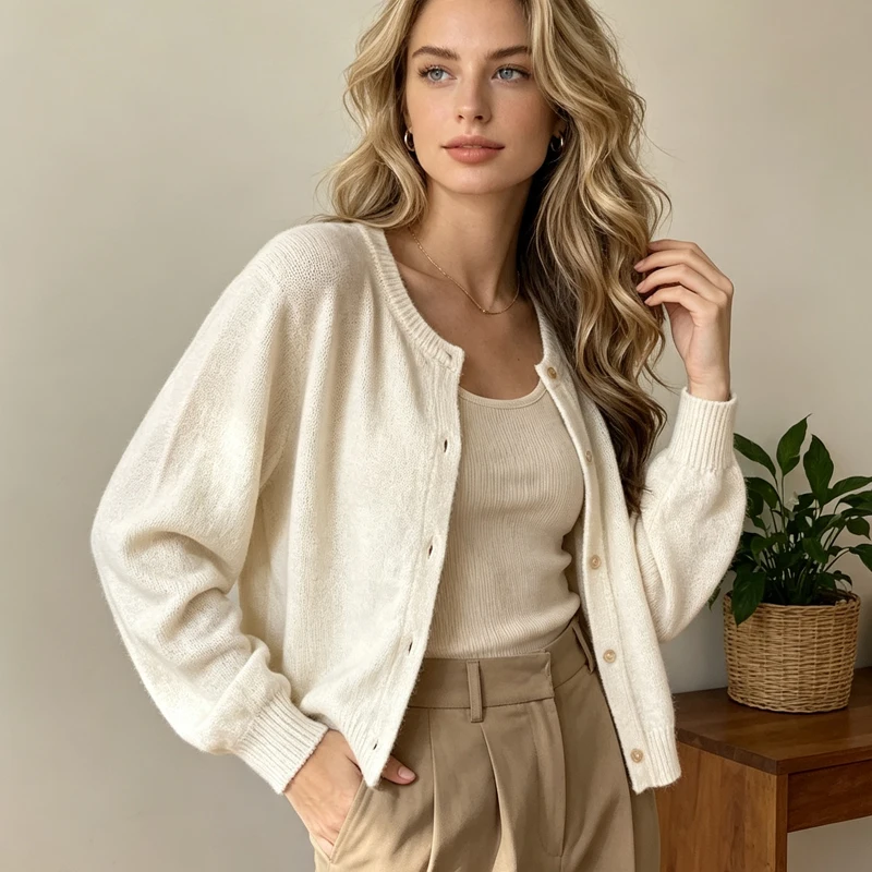 Womens Cardigan Autumn and Winter Long Sleeve Knitted Womens Sweater Cardigans Fashion Slim Casual Female Knitwear Crop Jacket detail