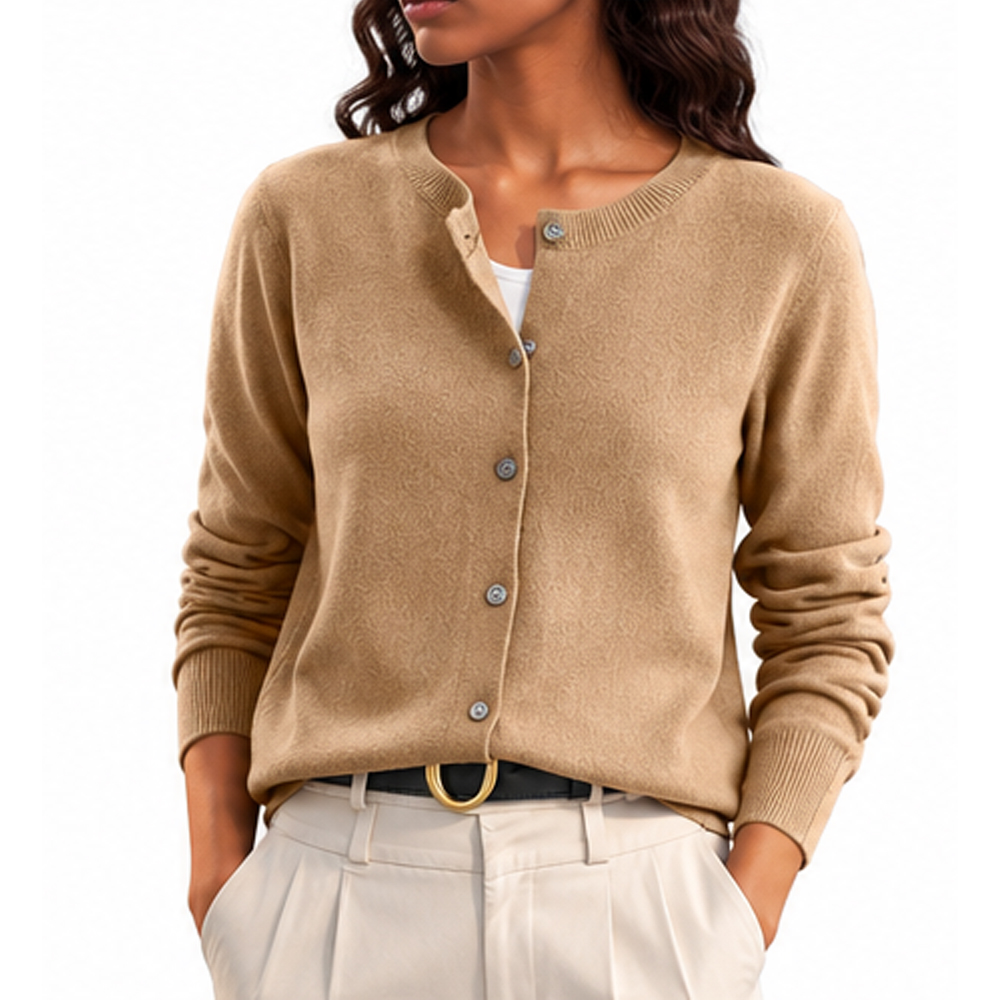 Womens 100 Cashmere Crew Neck Cardigan Full Sleeve Solid Color Knitted Sweater Autumn Wear AntiPilling Cardigans Sweaters product view