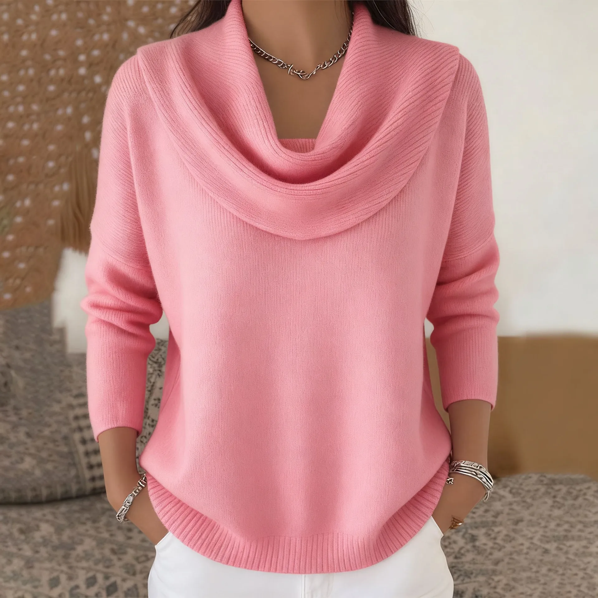 Womens AutumnWinter New Collection Solid Color Long Sleeve Sweater Tops detail