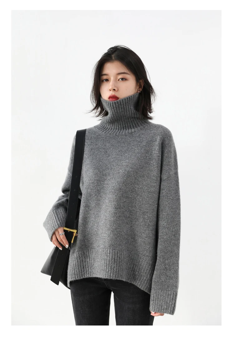 Womens Sweater Loose Turtleneck Sweaters Warm Solid Pullover Knitwear Basic Female Tops Autumn Winter detail