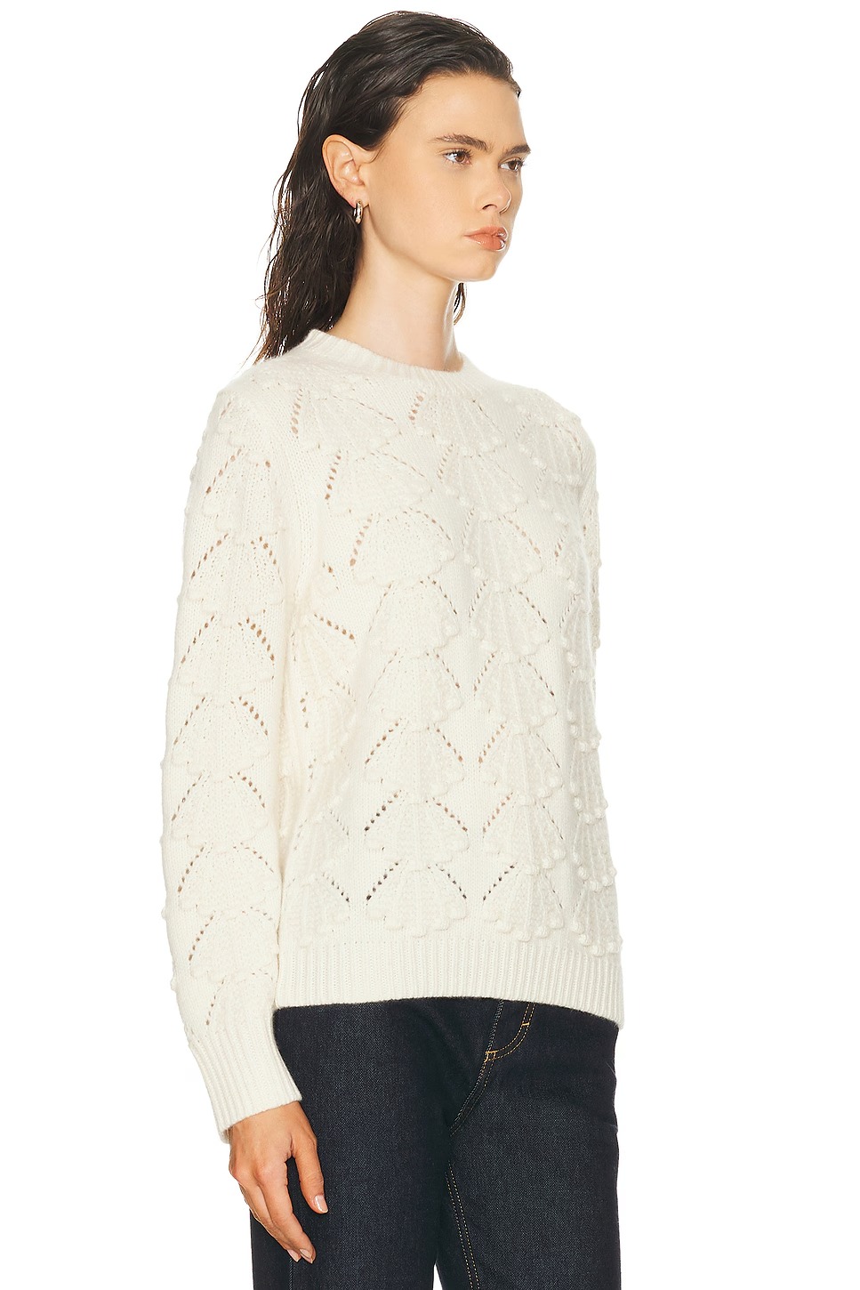 Wholesale Custom Autumn Winter Womens Casual Hollowout Knitted Sweater Crew Neck Long Sleeve Loose Pullover with Front product view