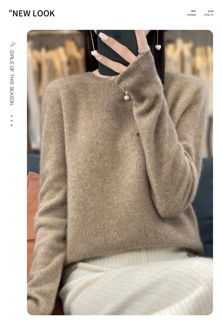 Fallwinter new cashmere sweater womens sweater 100 merino wool fashion Oneck autumn warm pullover detail