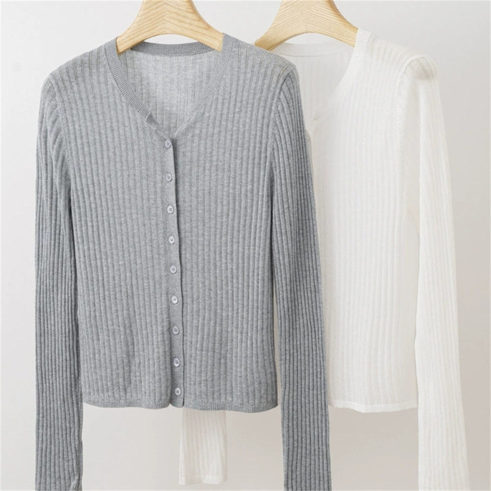 Womens Knitted VNeck Cardigan Long Sleeve Solid Color Casual Autumn Sweater Breathable Open Stitch Closure 380g product view