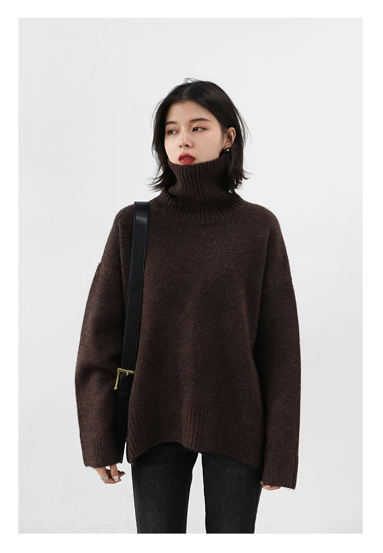 Womens Sweater Loose Turtleneck Sweaters Warm Solid Pullover Knitwear Basic Female Tops Autumn Winter detail