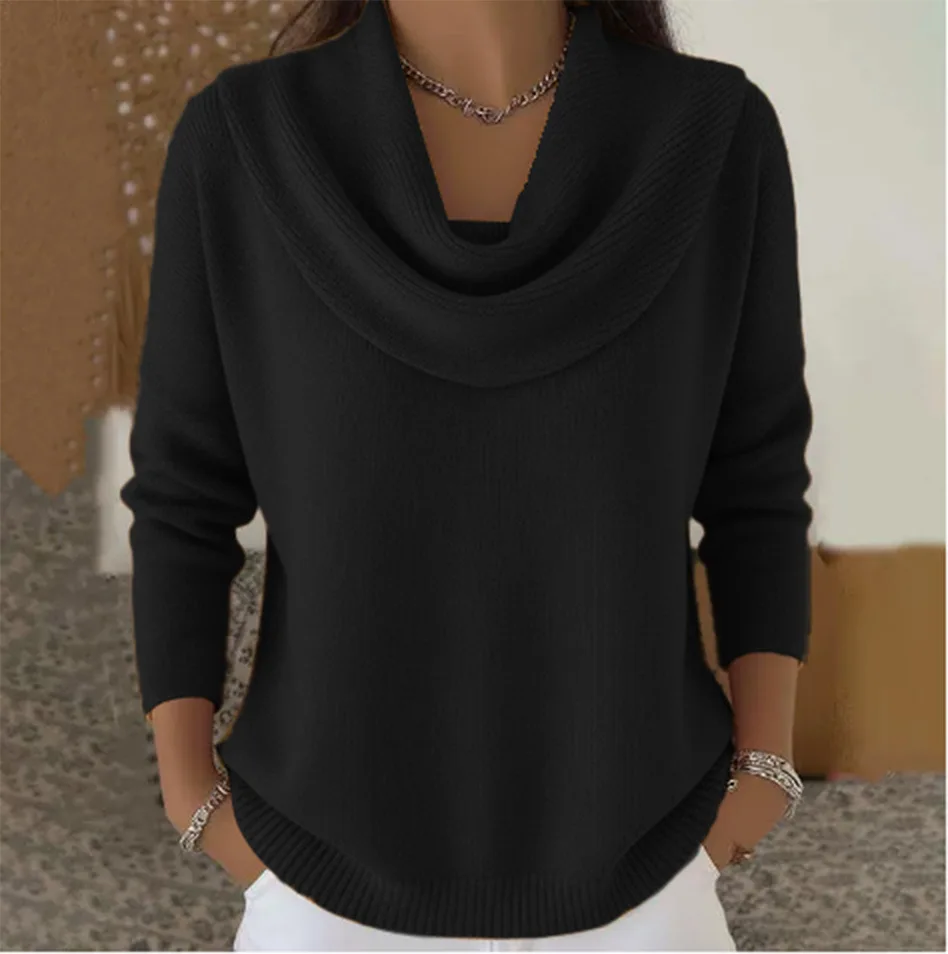 Womens AutumnWinter New Collection Solid Color Long Sleeve Sweater Tops detail