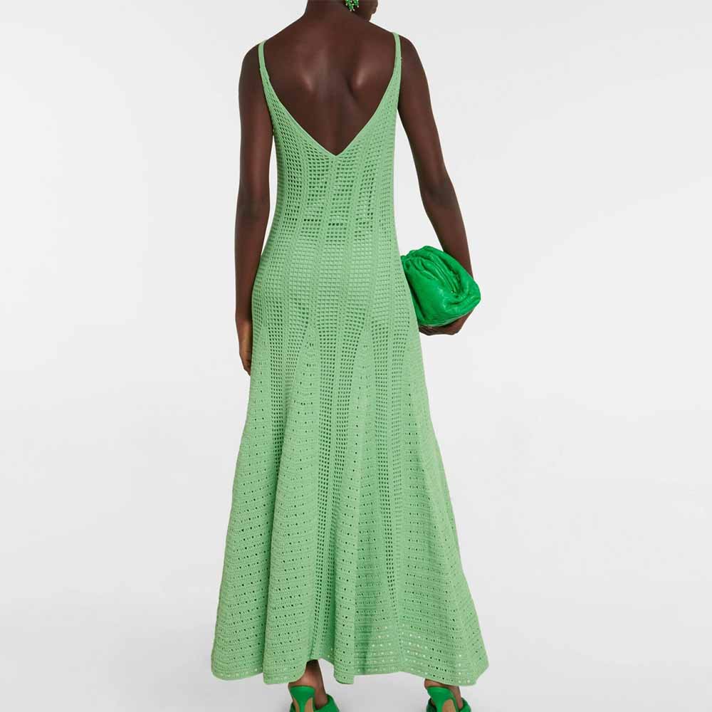 Knitwear Custom Green Sling Sleeveless VNeck Hollow Out Simple Winter ALine Women Maxi Knit Sweater Casual Dress product view