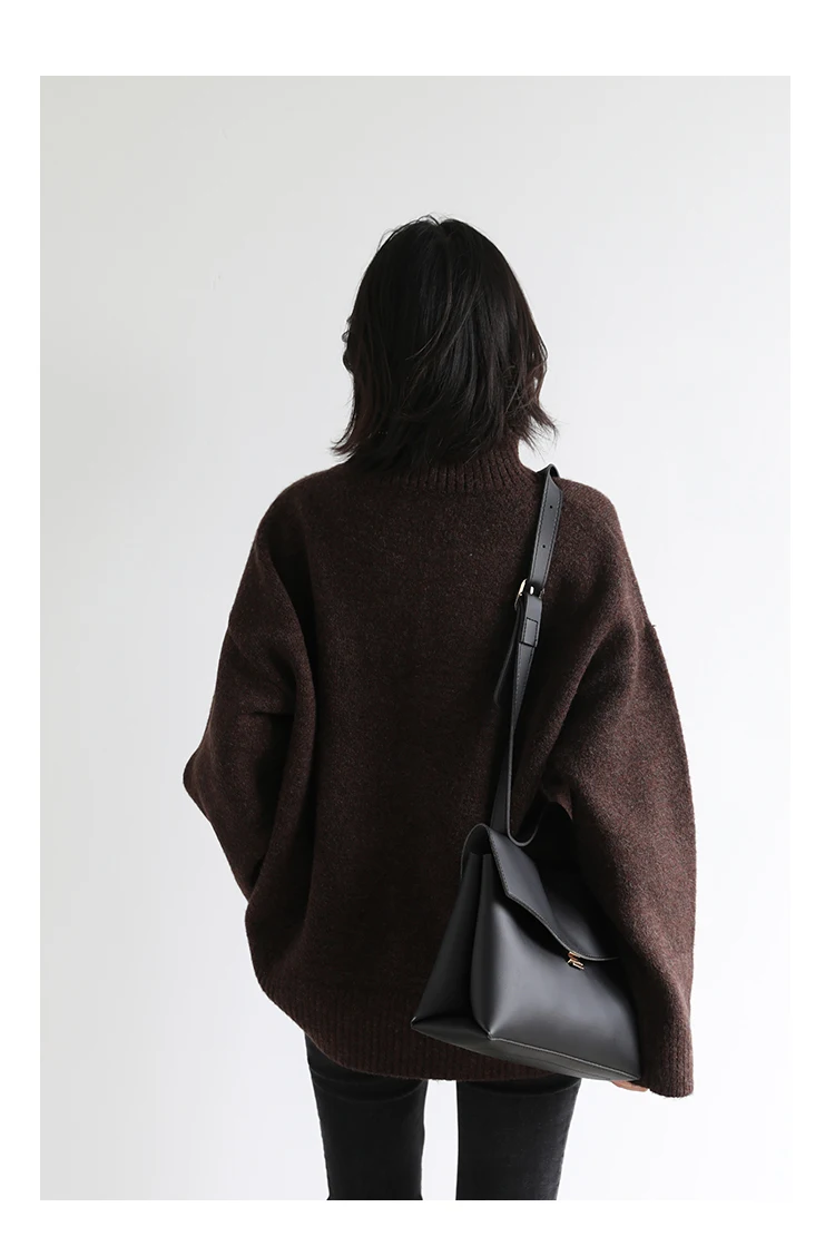 Womens Sweater Loose Turtleneck Sweaters Warm Solid Pullover Knitwear Basic Female Tops Autumn Winter detail