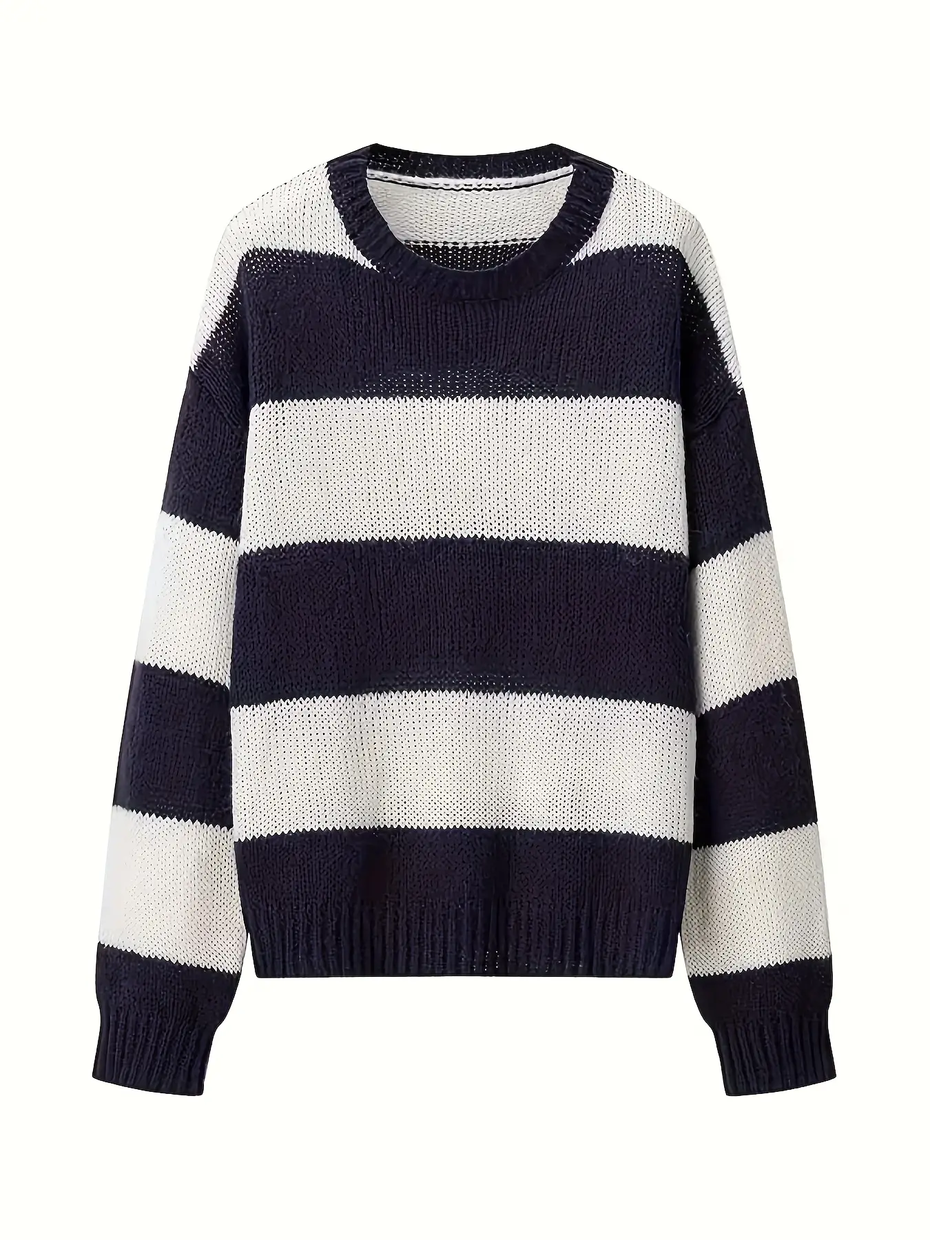 Womens round neck longsleeved striped knit sweater top casual and relaxed style autumn and winter style product view