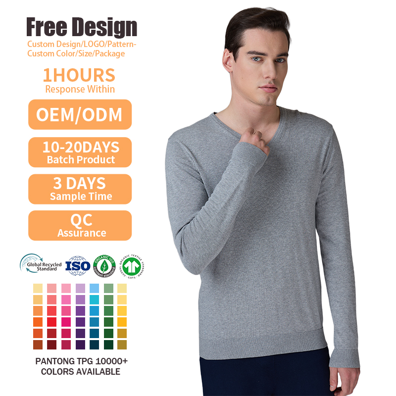 Custom High Quality Cotton Knitwear Casual Pullover Winter Jumper V Neck Long Sleeve Sweater product view