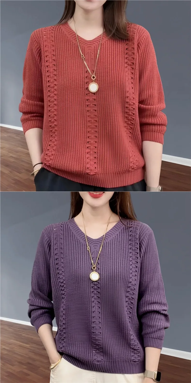 Vneck Knitted Sweater Autumn Popular Womens Clothing Inside with Solid Color Bottoming Shirt Top Jumpe detail