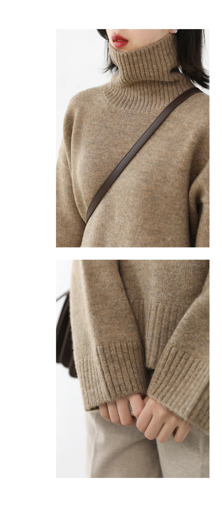 Womens Sweater Loose Turtleneck Sweaters Warm Solid Pullover Knitwear Basic Female Tops Autumn Winter detail