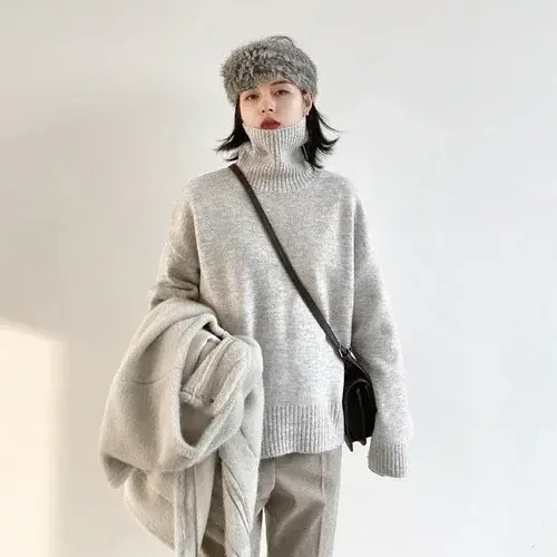 Womens Sweater Loose Turtleneck Sweaters Warm Solid Pullover Knitwear Basic Female Tops Autumn Winter product view