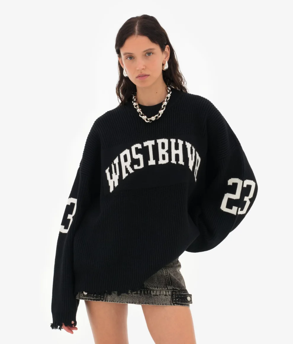 Trendy Loose Letter Jacquard Knitted Pullover Womens Autumn New Gray Black Soft Sweater Hottie Versatile Pieces detail