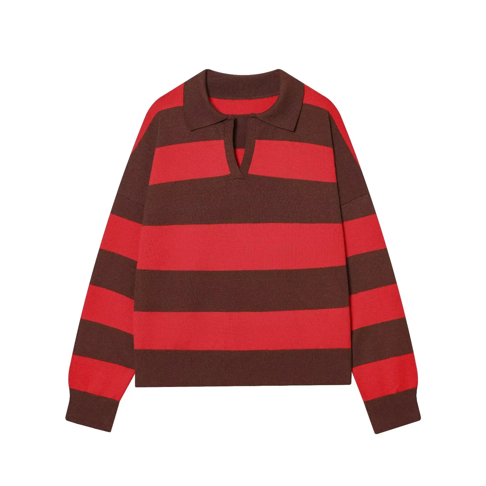 Womens New Knitted Striped Sweater Polo Neck Pullover Fashion Loose Elegant Warm Young Women Sweater Street detail
