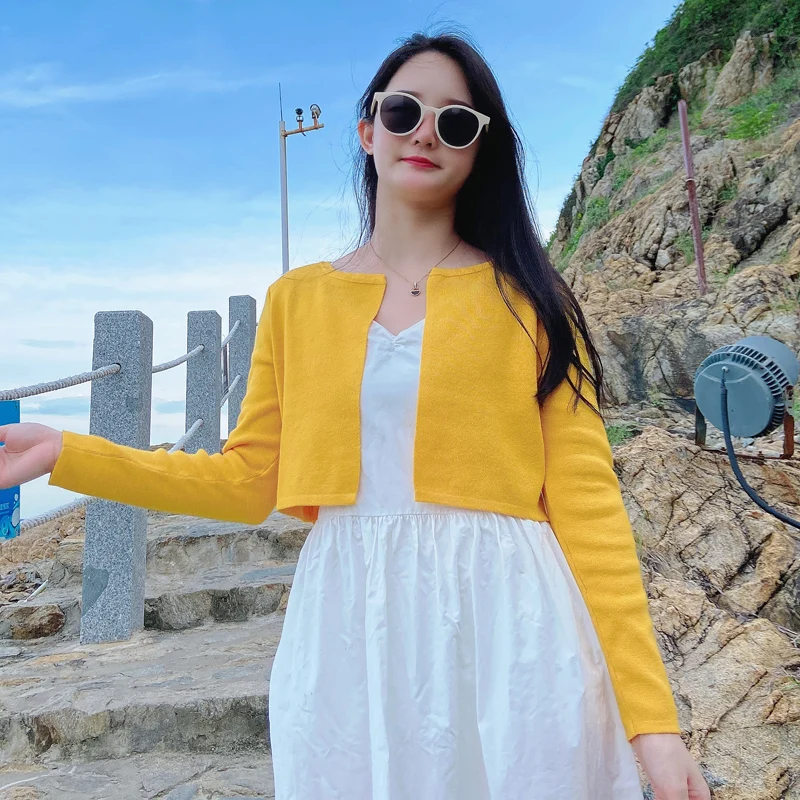 Black Cropped Knitted Sweater Style Womens Coat Spring Long Sleeve Top Jersey Cardigan Female Clothing Blouses detail