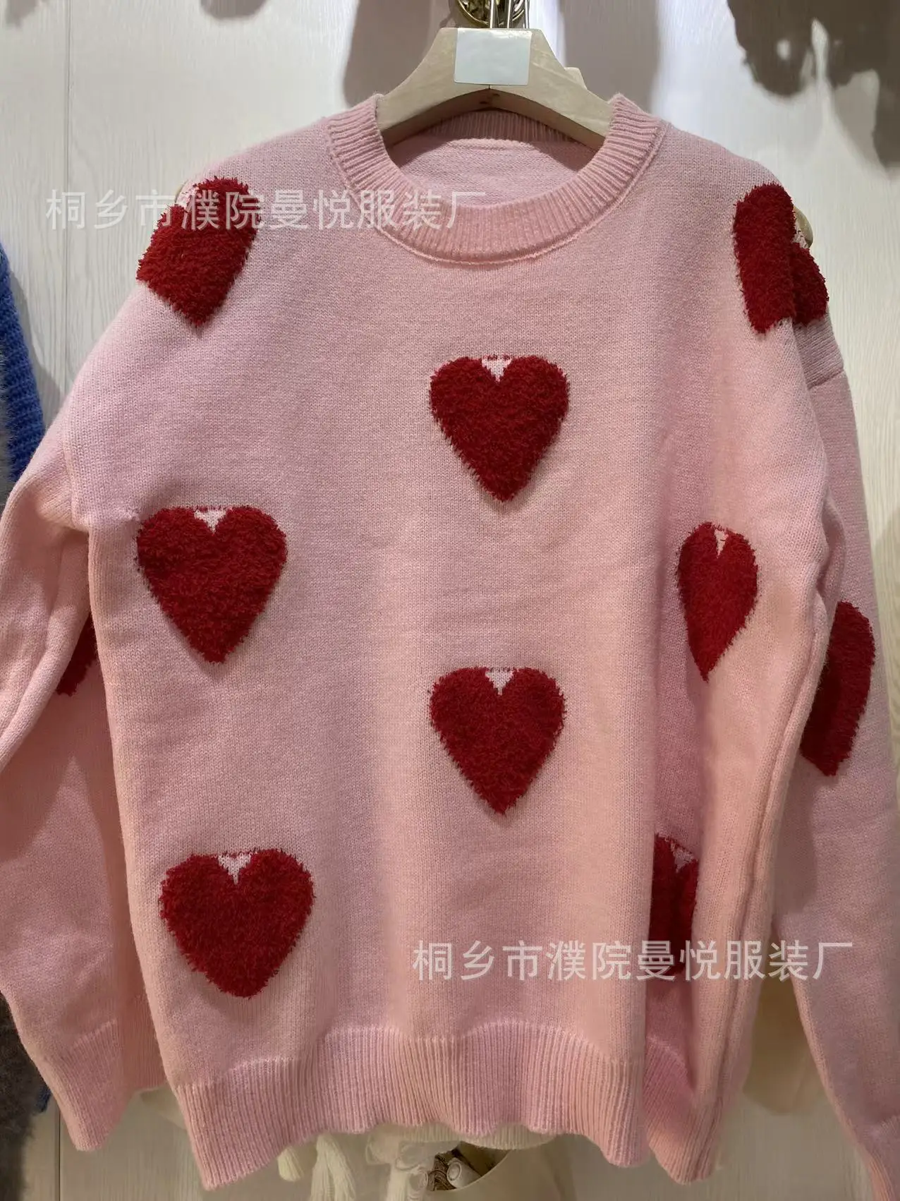 Love Heart Knitted Sweater Womens Trendy Street Style Long Sleeve Overhead Pullover Knitwear Ultra Short Length Fashion detail