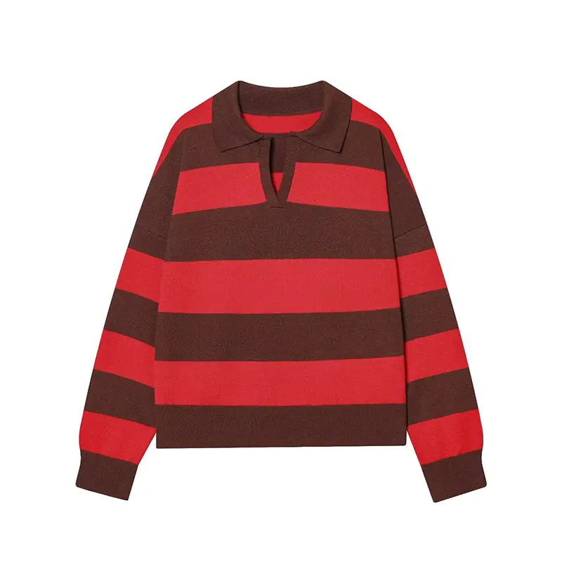 Womens New Knitted Striped Sweater Polo Neck Pullover Fashion Loose Elegant Warm Young Women Sweater Street product view