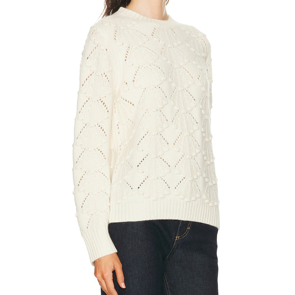 Wholesale Custom Autumn Winter Womens Casual Hollowout Knitted Sweater Crew Neck Long Sleeve Loose Pullover with Front detail