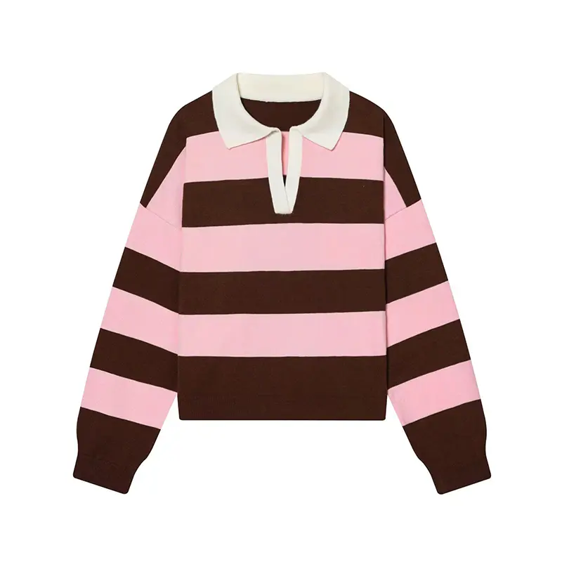 Womens New Knitted Striped Sweater Polo Neck Pullover Fashion Loose Elegant Warm Young Women Sweater Street product view