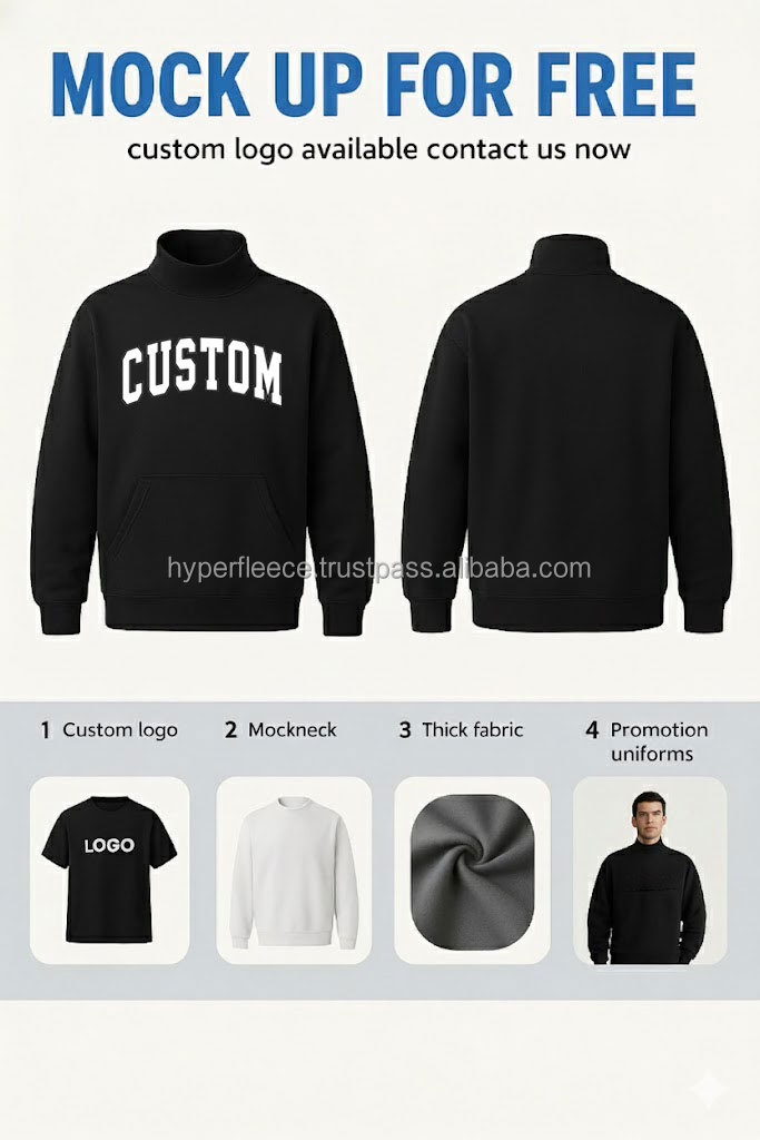 High Quality Fall Winter Custom Women Mock Neck Sweatshirt Fleece Relaxed Fit Sweater Top Pullover detail