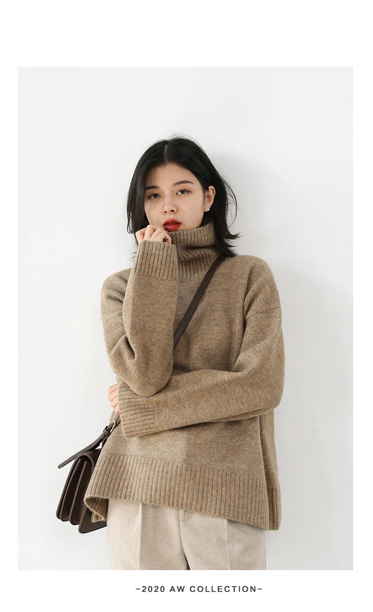 Womens Sweater Loose Turtleneck Sweaters Warm Solid Pullover Knitwear Basic Female Tops Autumn Winter detail