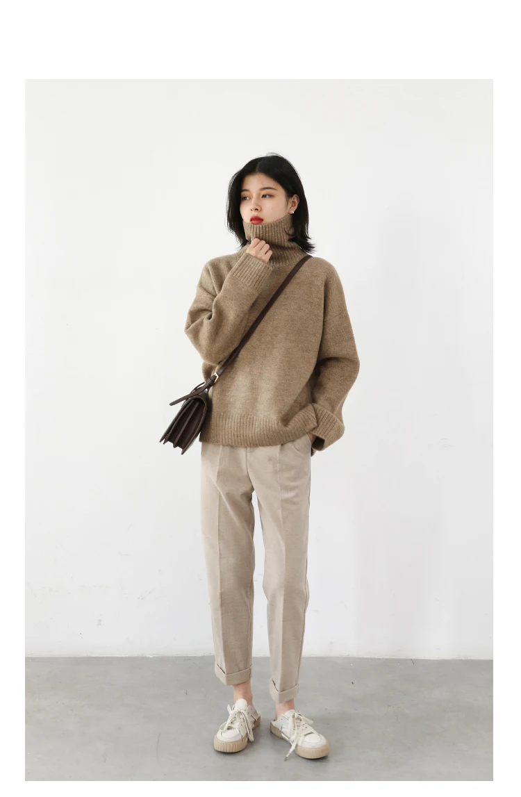Womens Sweater Loose Turtleneck Sweaters Warm Solid Pullover Knitwear Basic Female Tops Autumn Winter detail