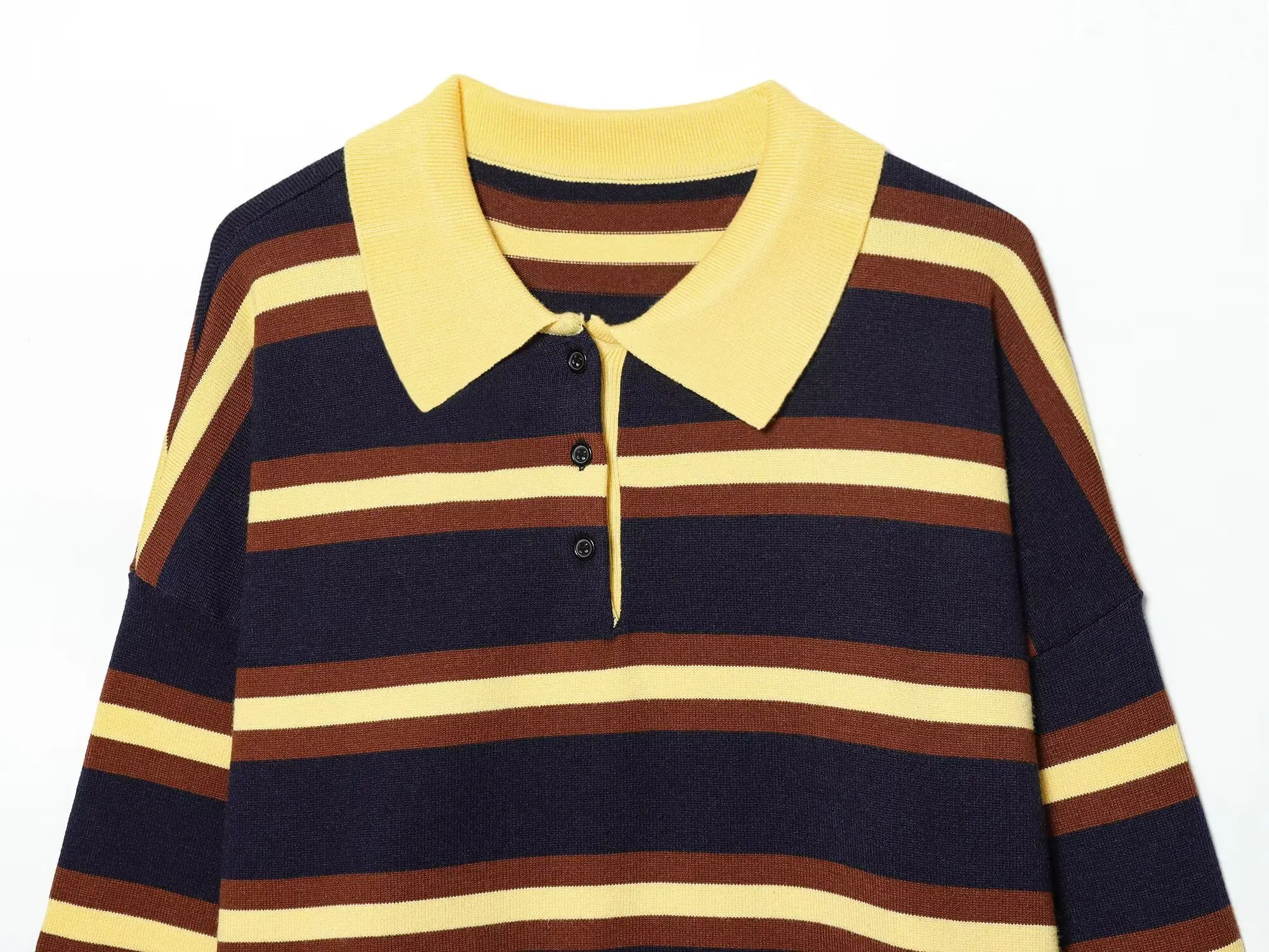 Womens New Knitted Striped Sweater Polo Neck Pullover Fashion Loose Elegant Warm Young Women Sweater Street detail