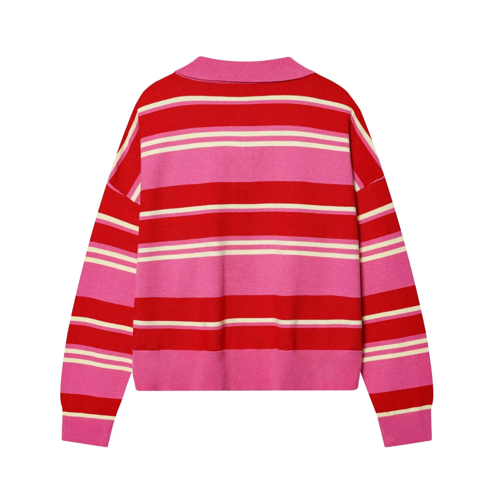 Womens New Knitted Striped Sweater Polo Neck Pullover Fashion Loose Elegant Warm Young Women Sweater Street detail