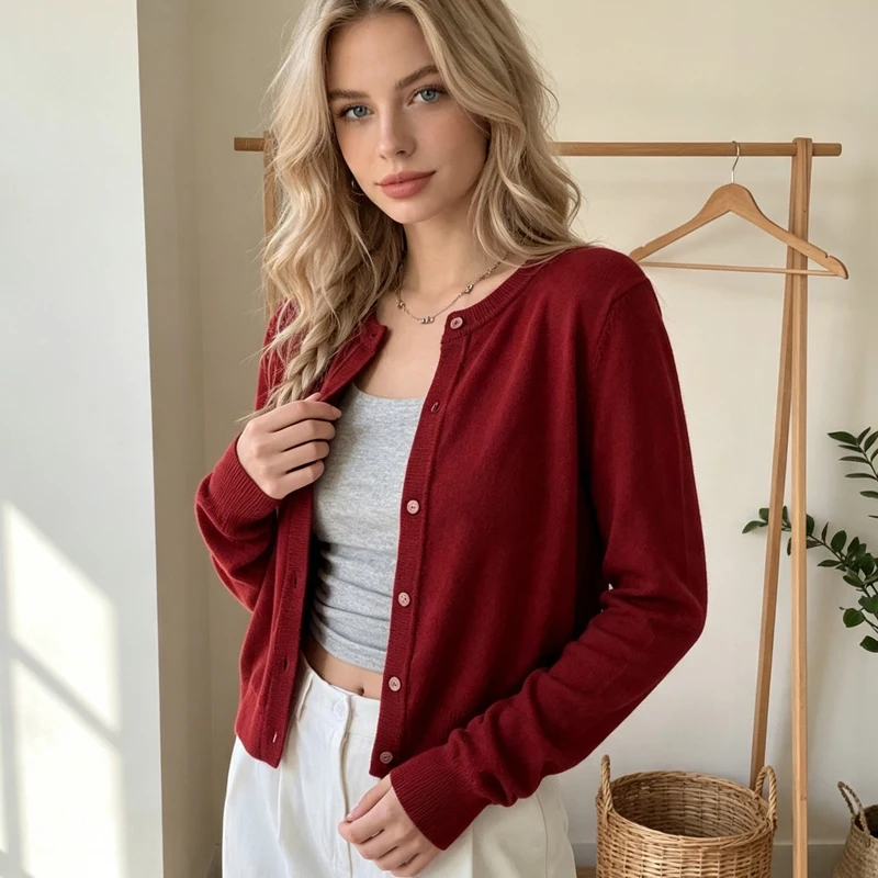 Womens Cardigan Autumn and Winter Long Sleeve Knitted Womens Sweater Cardigans Fashion Slim Casual Female Knitwear Crop Jacket detail