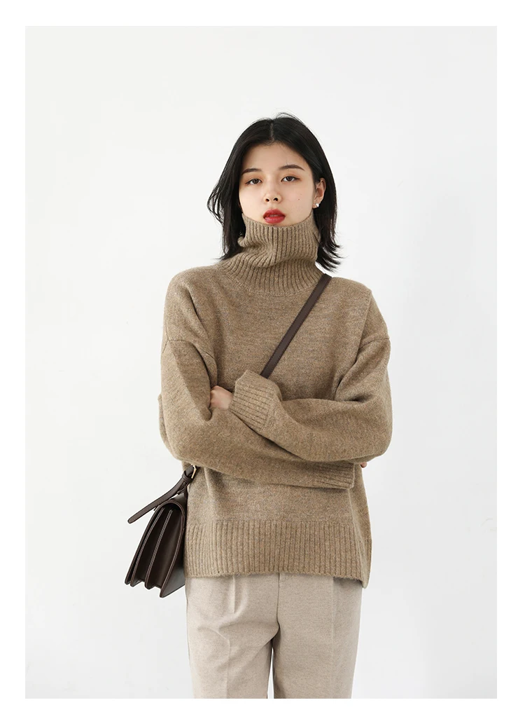 Womens Sweater Loose Turtleneck Sweaters Warm Solid Pullover Knitwear Basic Female Tops Autumn Winter detail