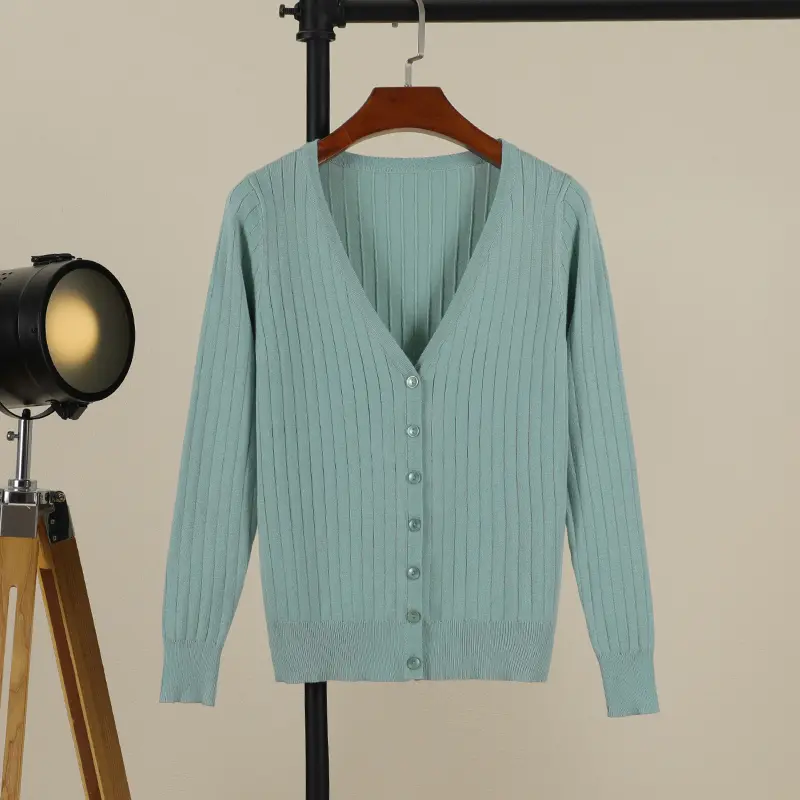 Vneck Cropped Knitting Knit Ladies Basic Womens Coat Spring 2026 Blouses Long Sleeve Top Jersey Knitted Sweater Fashion product view