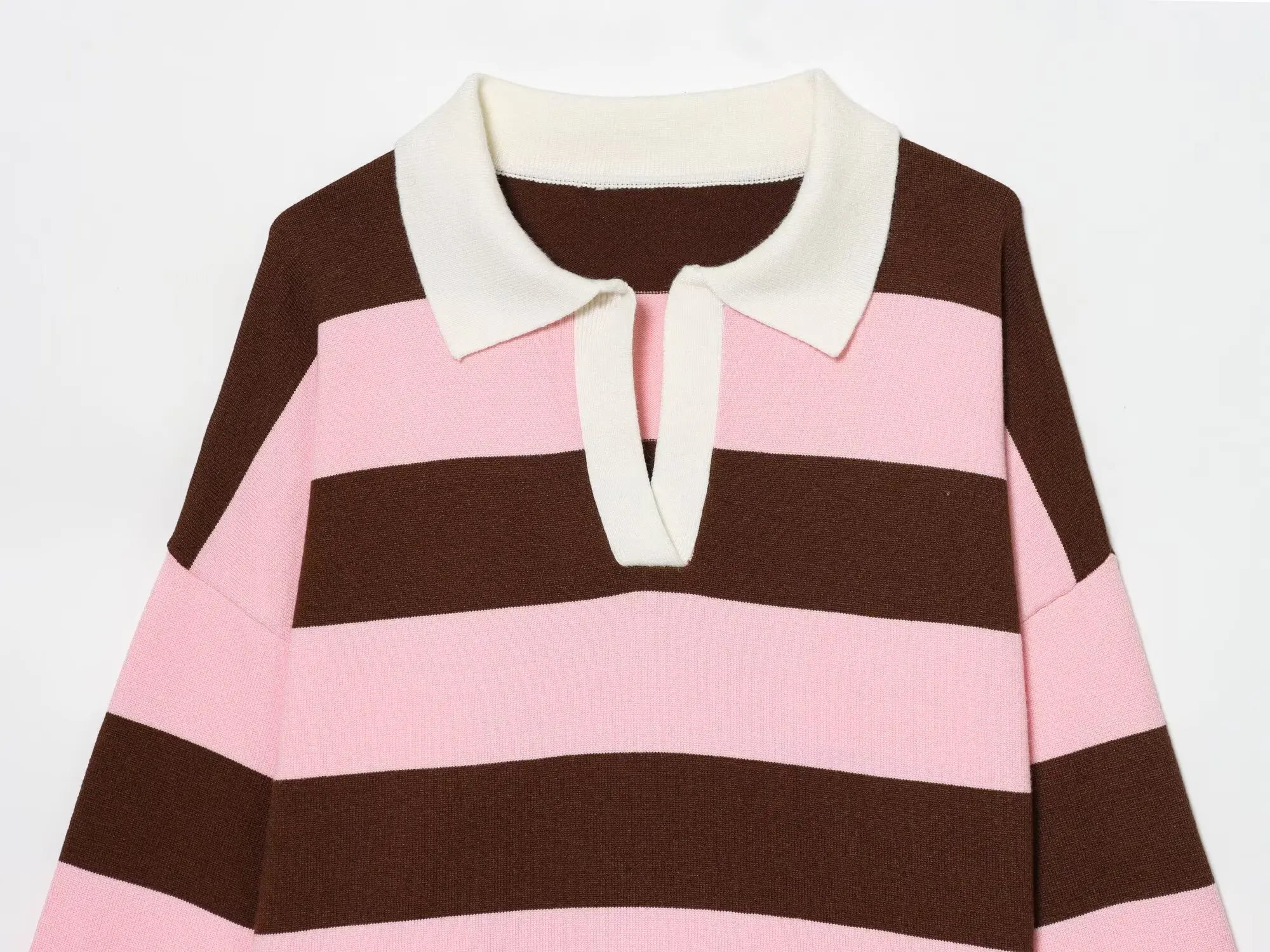 Womens New Knitted Striped Sweater Polo Neck Pullover Fashion Loose Elegant Warm Young Women Sweater Street detail