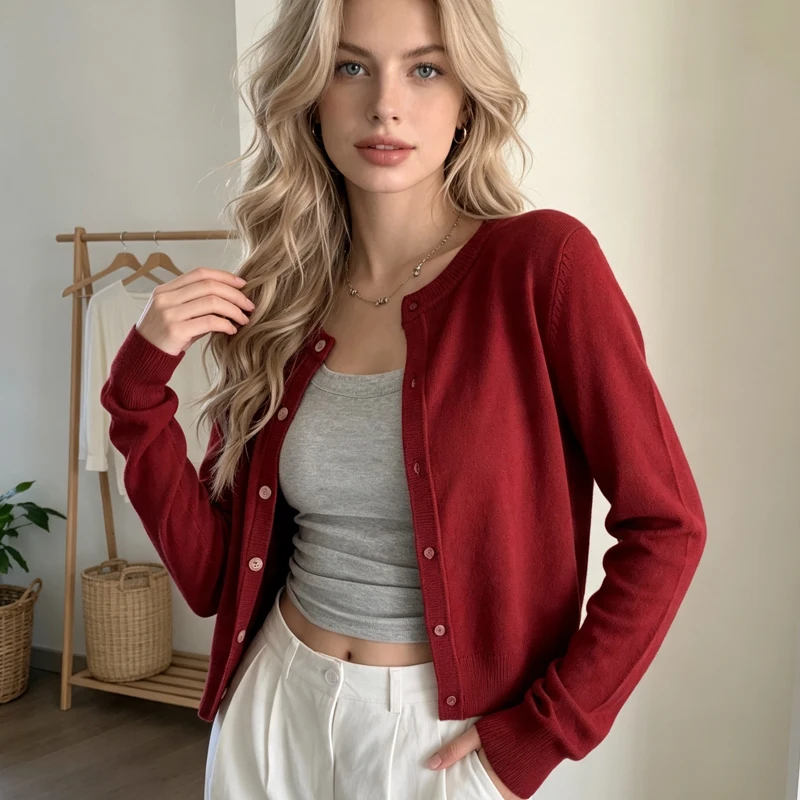 Womens Cardigan Autumn and Winter Long Sleeve Knitted Womens Sweater Cardigans Fashion Slim Casual Female Knitwear Crop Jacket detail