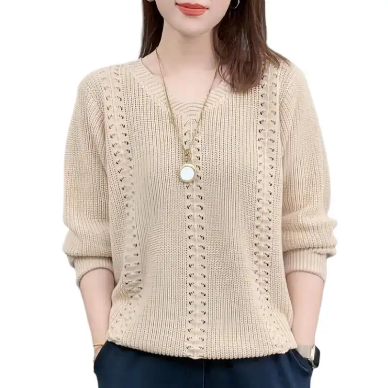 Vneck Knitted Sweater Autumn Popular Womens Clothing Inside with Solid Color Bottoming Shirt Top Jumpe product view
