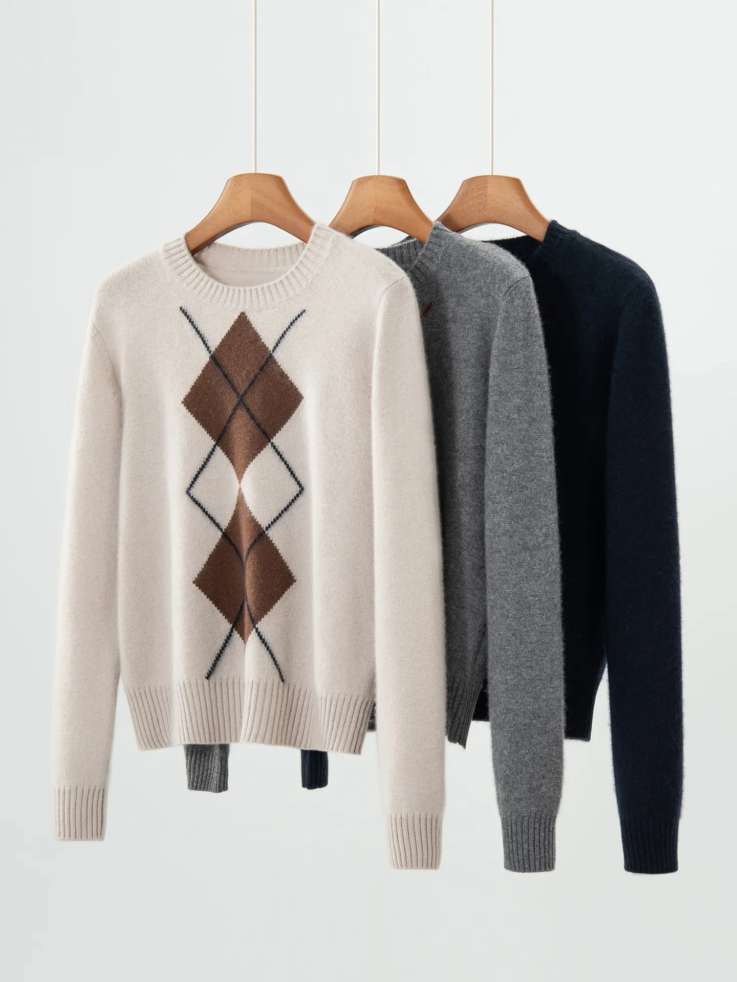 Light Luxury Women's Autumn Winter Sweater Argyle 100% Cashmere Knit Pullover Long Sleeve Clothing Top Lady Jumper Warm Jersey