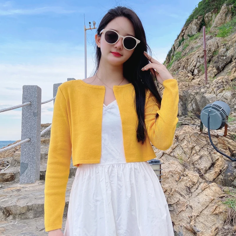 Black Cropped Knitted Sweater Style Womens Coat Spring Long Sleeve Top Jersey Cardigan Female Clothing Blouses detail