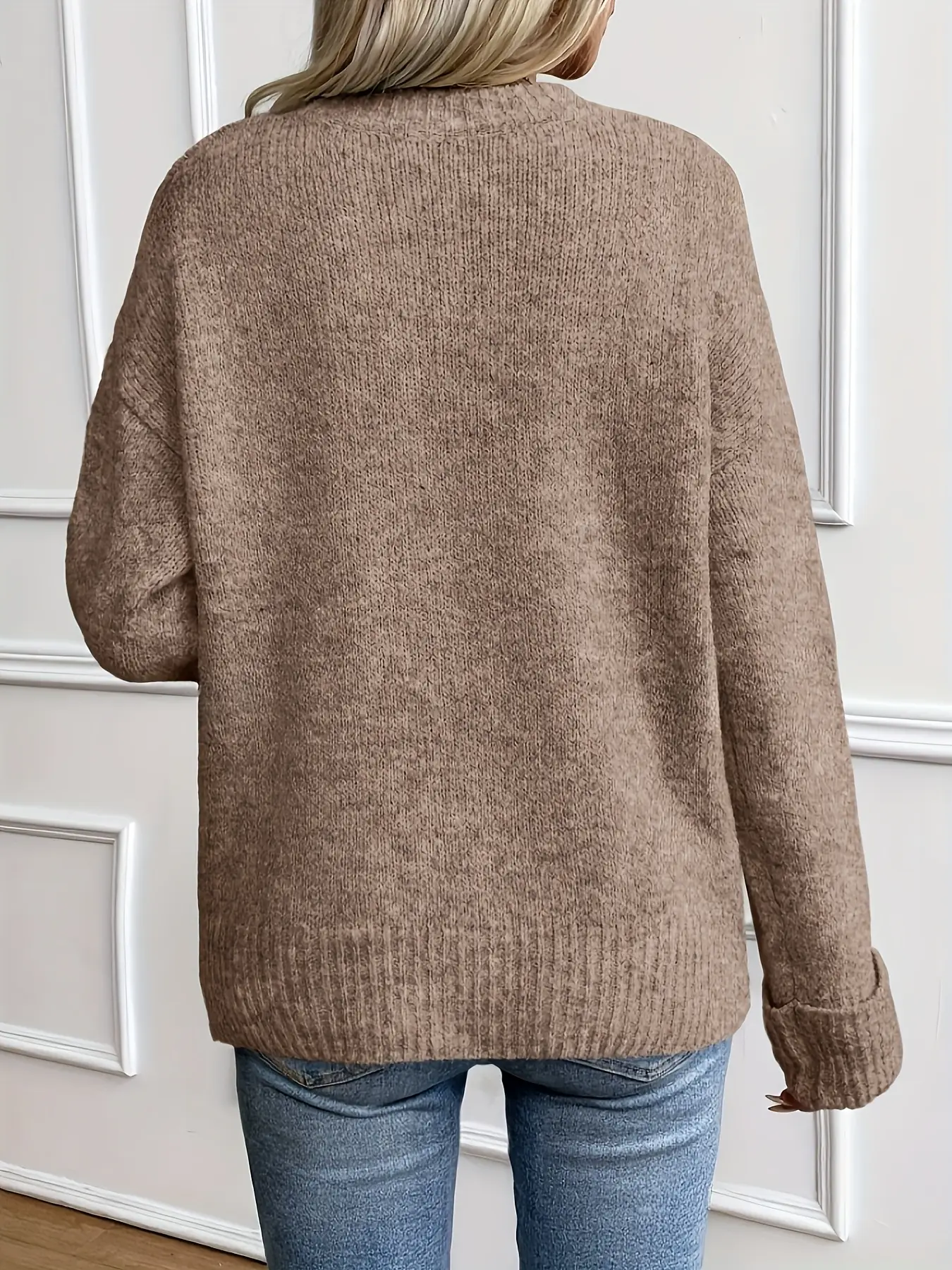 Solid Color Khaki Round Neck Knitwear Elegant Casual and Fashionable Spring and Autumn Womens Sweater product view
