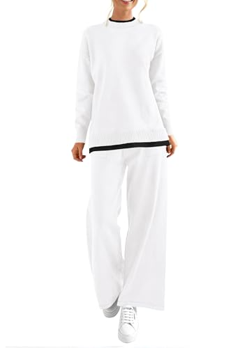 Womens Casual Crewneck Oversized Knitted Pants Set 2 Piece Sweater Knit Tracksuit Wholesale Custom for Autumn Season product view