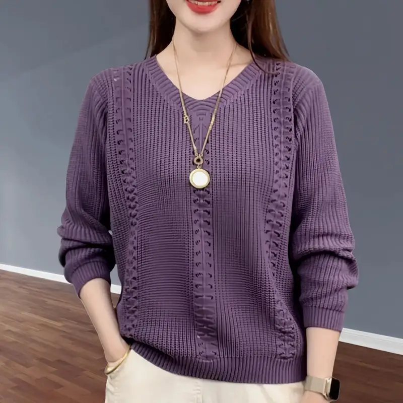 Vneck Knitted Sweater Autumn Popular Womens Clothing Inside with Solid Color Bottoming Shirt Top Jumpe product view