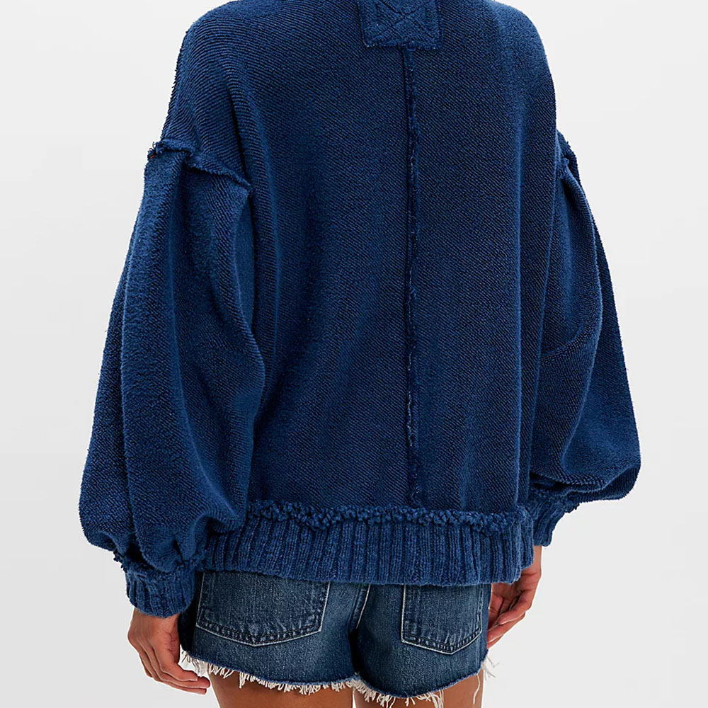 Hot Sale Womens Knitted Inside Out Cardigan Vneck Full Sleeve Bohemian Style with Pockets Sheer Layer Detail Hand Knit Sweater detail