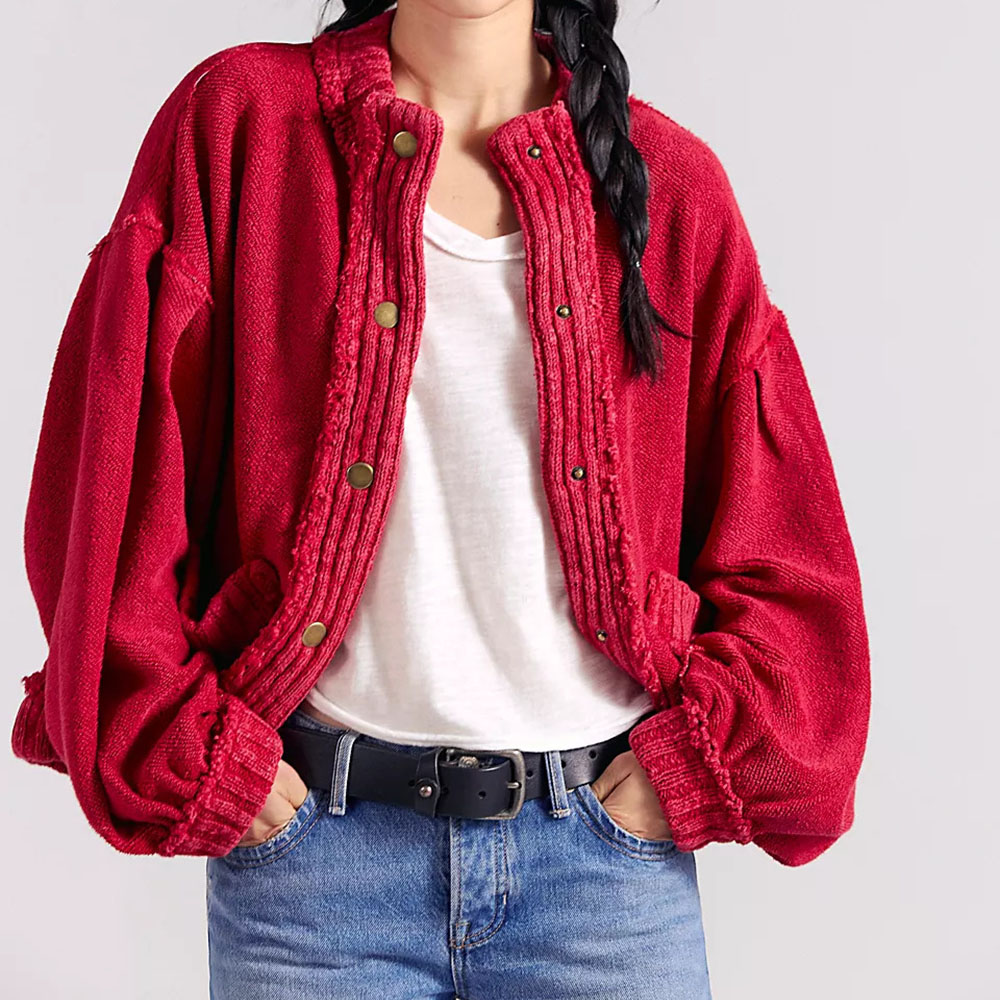 Hot Sale Womens Knitted Inside Out Cardigan Vneck Full Sleeve Bohemian Style with Pockets Sheer Layer Detail Hand Knit Sweater detail
