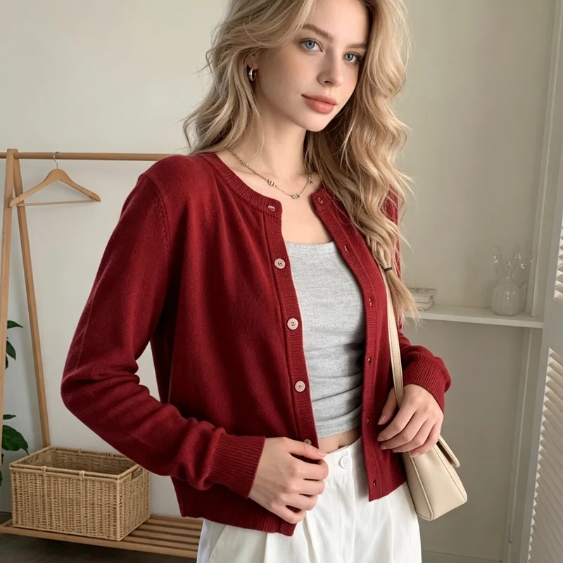 Womens Cardigan Autumn and Winter Long Sleeve Knitted Womens Sweater Cardigans Fashion Slim Casual Female Knitwear Crop Jacket detail
