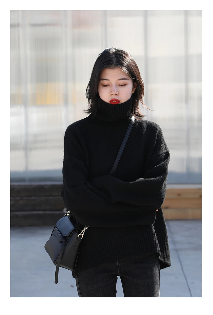 Womens Sweater Loose Turtleneck Sweaters Warm Solid Pullover Knitwear Basic Female Tops Autumn Winter detail