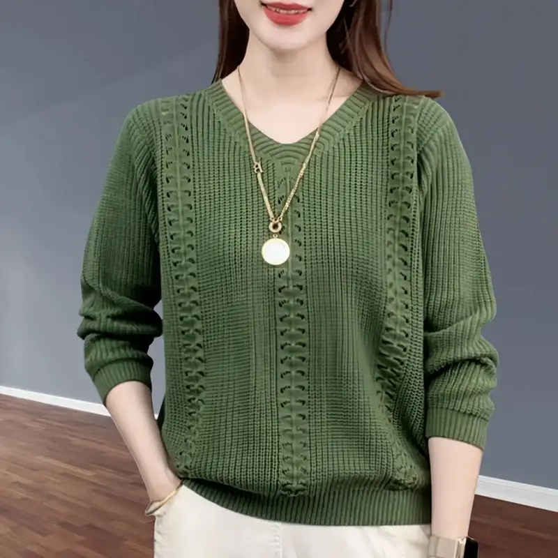 Vneck Knitted Sweater Autumn Popular Womens Clothing Inside with Solid Color Bottoming Shirt Top Jumpe product view
