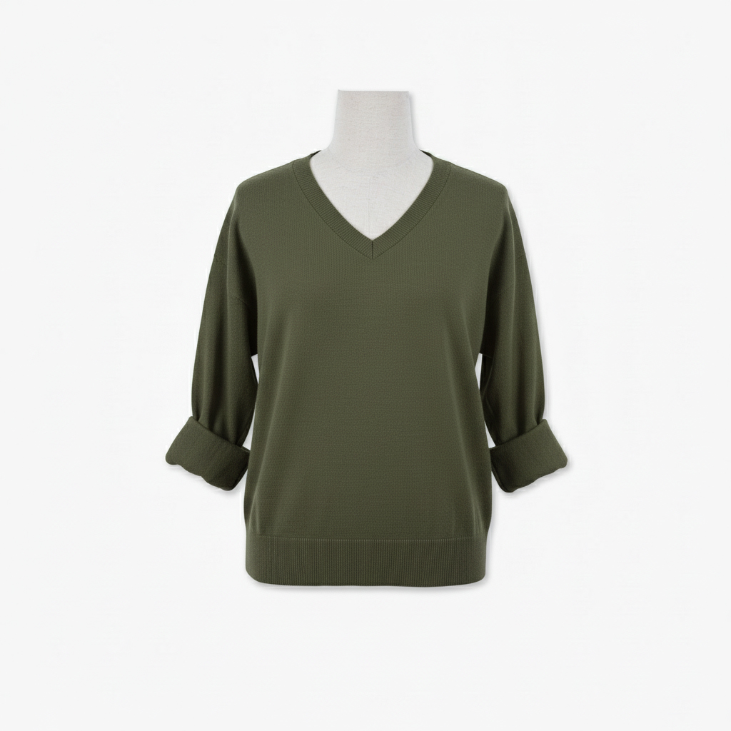 Womens VNeck Knitted Pullover Sweater AntiWrinkle Three Quarter Lantern Sleeve Solid Color 100 Acrylic Casual Autumn Wear product view