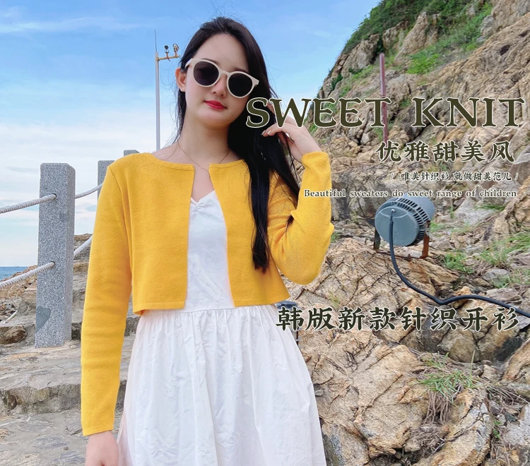 Black Cropped Knitted Sweater Style Womens Coat Spring Long Sleeve Top Jersey Cardigan Female Clothing Blouses detail