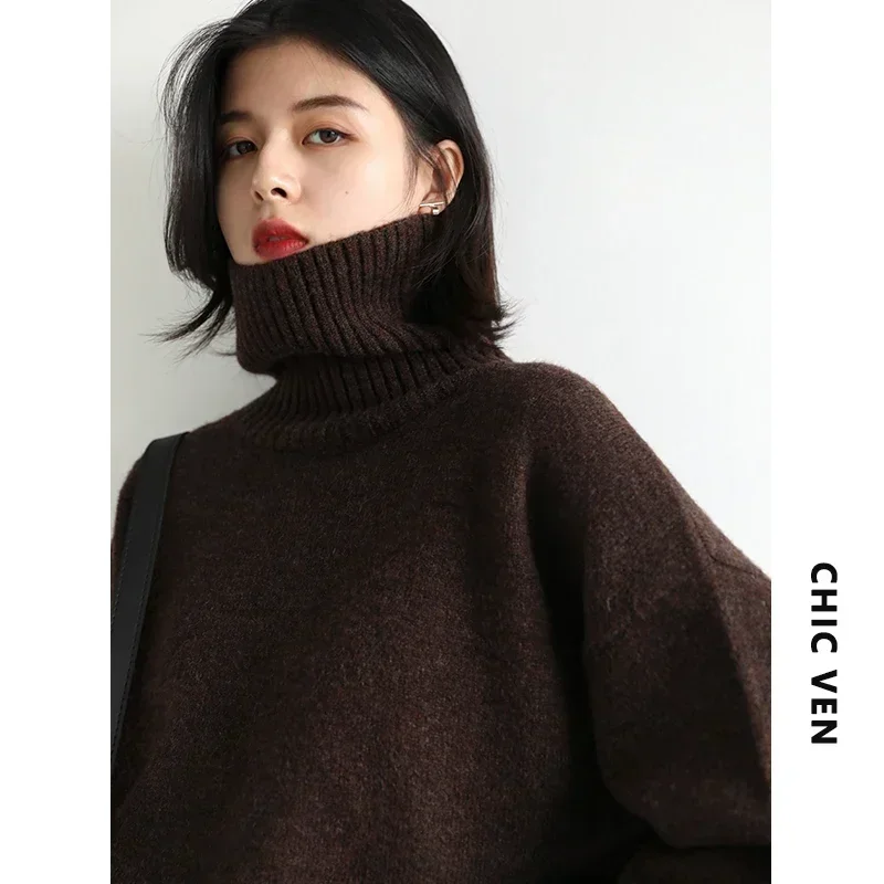 Womens Sweater Loose Turtleneck Sweaters Warm Solid Pullover Knitwear Basic Female Tops Autumn Winter product view
