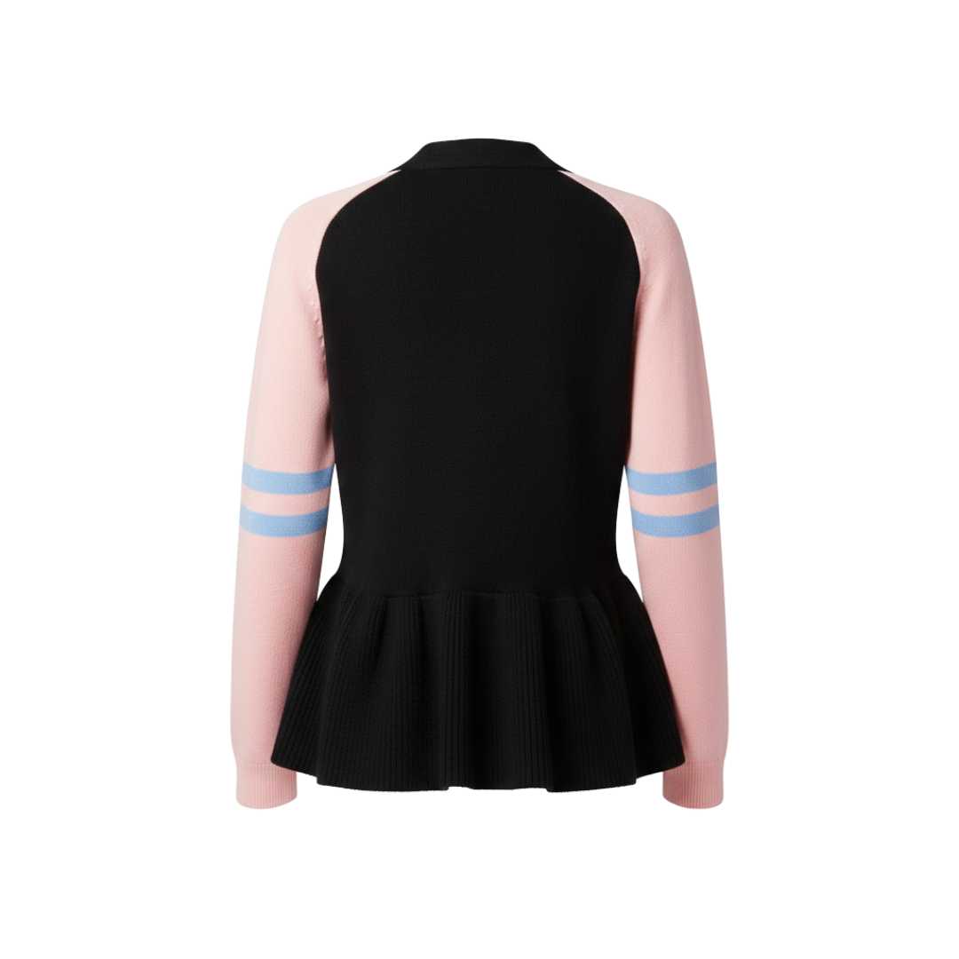 Women Peplum Cardigan Sweater Button Down V Neck Knit Contrast Sleeve Casual Fall Winter Fashion Top Adult product view